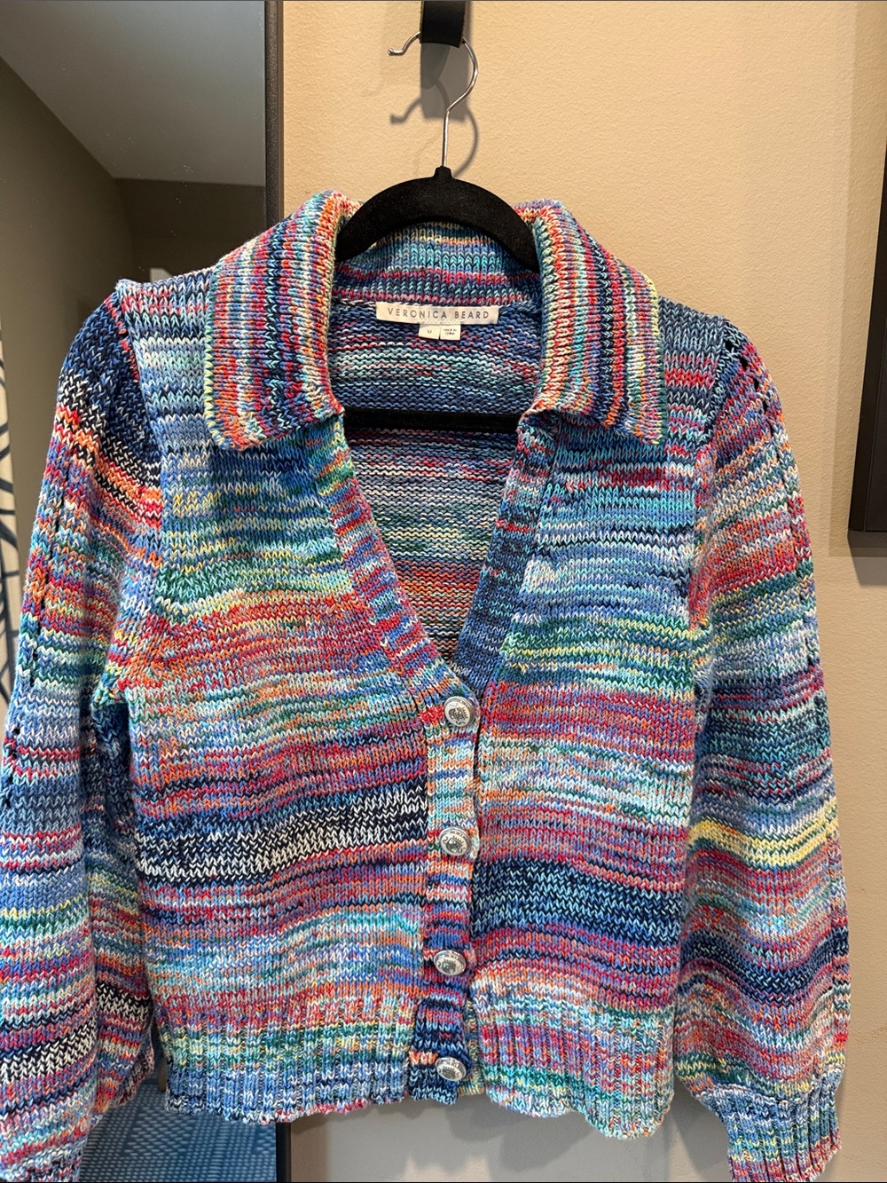 Veronica Beard Multicolor Striped Collared Button Cardigan